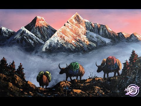 Simple Mountain And Yaks Painting | Sunrise Painting | Landscape Painting | Art Candy (Mt. Everest)