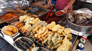 cart bar food! Korean people's favorite street food- tteokbokki, sundae, tempura/ korean street food