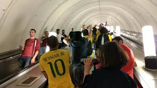 Brazilian fans singing and chanting in Moscow Metro