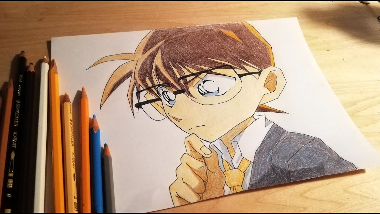 名探偵コナンのイラストを描いて色鉛筆で塗ってみた I Drew Detective Conan Edogawa Youtube