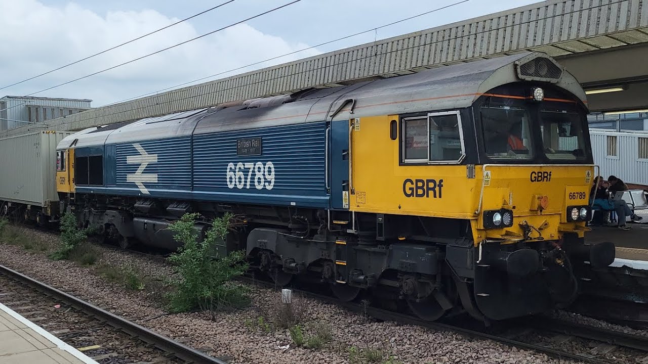 GBRF 66789 " British Rail 1948 - 1997 " departing Peterborough. 