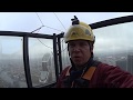 Тест спускового устройства GIANT, высота 300 м. на Москве-Сити . Переход с одной веревки на другую