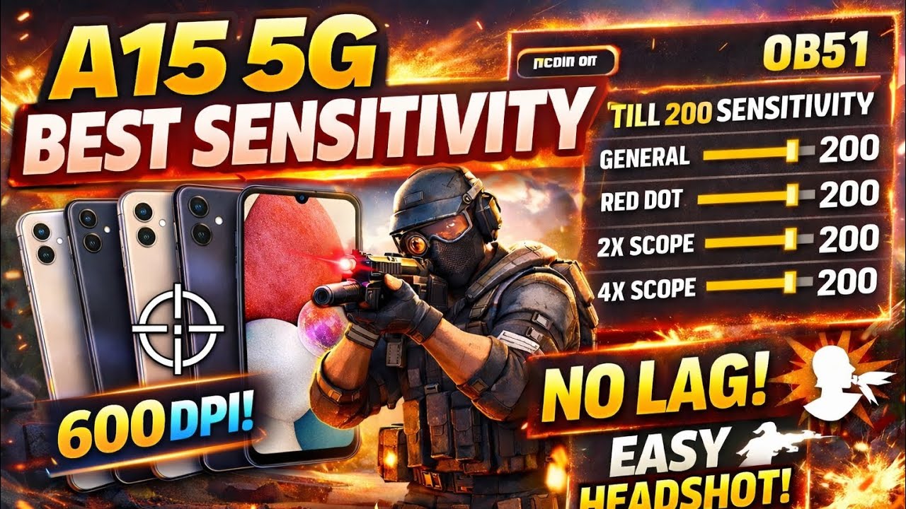 Samsung A15 5G Sensitivity OB51100% Headshot |DPI Secret|Free Fire