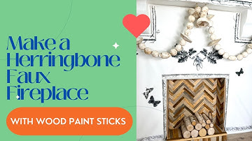 Make a Herringbone Faux Fireplace with Wood Paint Sticks: Super RENTER FRIENDLY