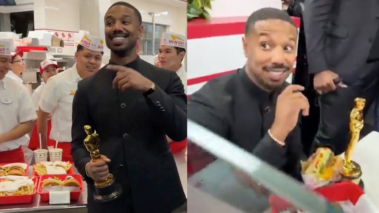 Michael B. Jordan Takes His Oscar To In-N-Out Burger - YouTube
