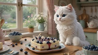 🫐 A Cozy Rainy Day with Cloud Meow 🐱 | Blueberry Cake Baking ASMR | Rain Sounds screenshot 4