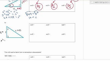 MATH 1130 Pre-Calculus Section 5.2 Part 1 Right Triangle Trig