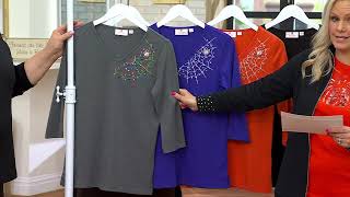 Quacker Factory The Web Embroidered V-Neck 3/4 Sleeve Top on QVC