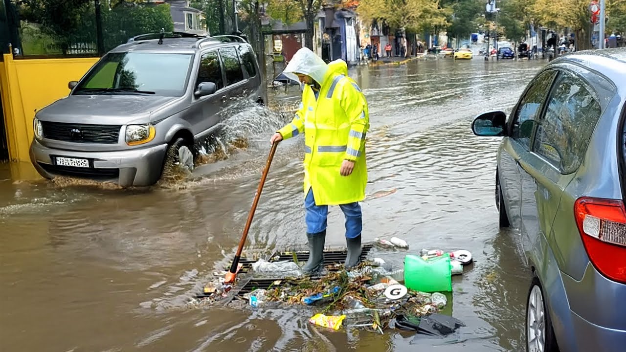Draining a Massive Flooded Street Clearing a Flood with a Single ...
