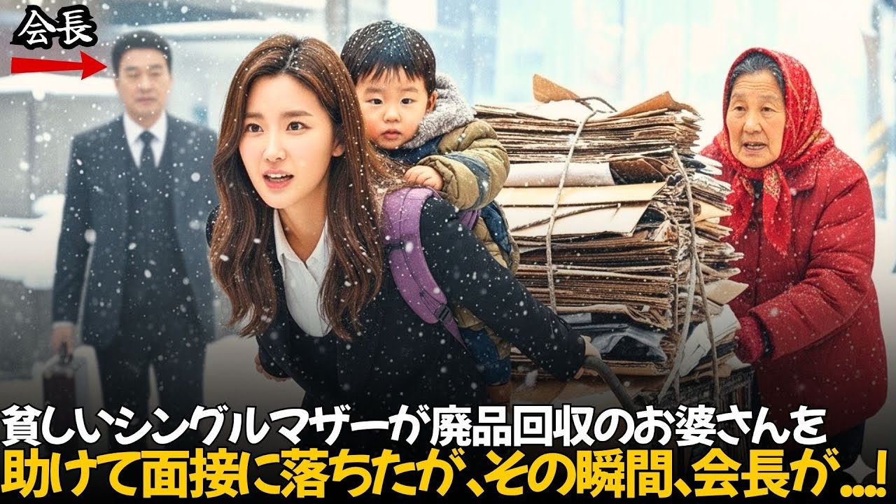 3歳の病気の息子を連れて面接に来た貧しい未婚の母が、大雪の中で廃品回収の老婆を助けて面接に落ちるが、億万長者の会長が彼女のハンカチを見た瞬間、膝をついて号泣…｜人生の教訓｜オーディオブック｜実話朗読
