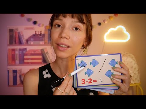 ASMR | Roleplay maîtresse d'école 🐙 calcul, dessin, écriture sur le tableau, tracing