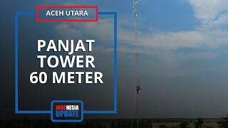 Video Detik-detik Polisi Panjat Tower 60 Meter untuk Kibarkan Bendera, Warga yang Lihat Sempat Takut