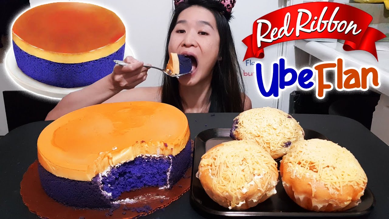 Red Ribbon NEW Ube Flan Cake & Cheesy Ensaimada! Eating Whole Cake