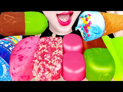 ASMR pink &amp;<strong>amp</strong>; <strong>green</strong> ice cream mukbang 아이스크림 먹방 chocolate ice cream