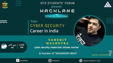 Cyber Security Career in India || HACKLANE || IETEBITS