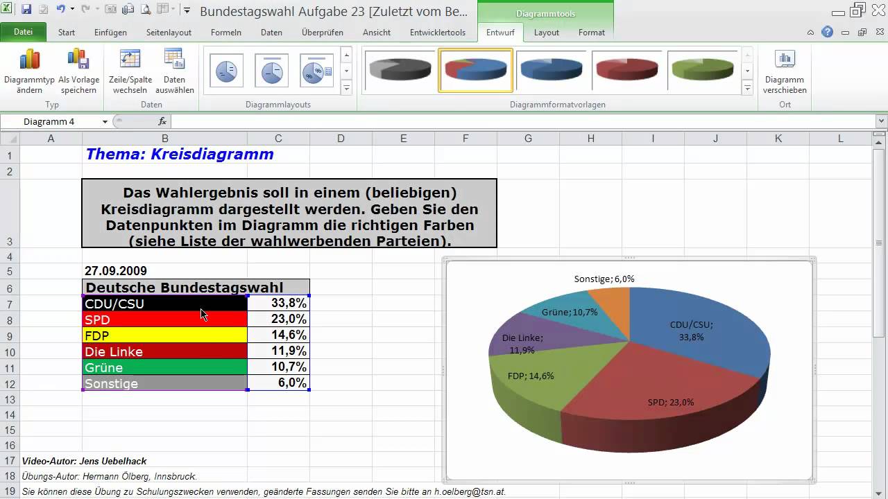 Excel Fur Einsteiger Erstellung Formatierung Eines Kreisdiagramms Youtube