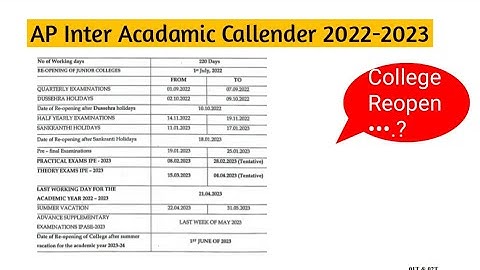 Ap Inter Acadamic callender 2022 -2023 Realesed || Ap inter College reopen date ||inter latest news