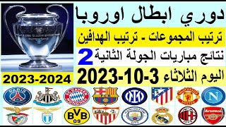 ترتيب مجموعات دوري ابطال اوروبا وترتيب الهدافين الجولة 2 اليوم الثلاثاء 3-10-2023