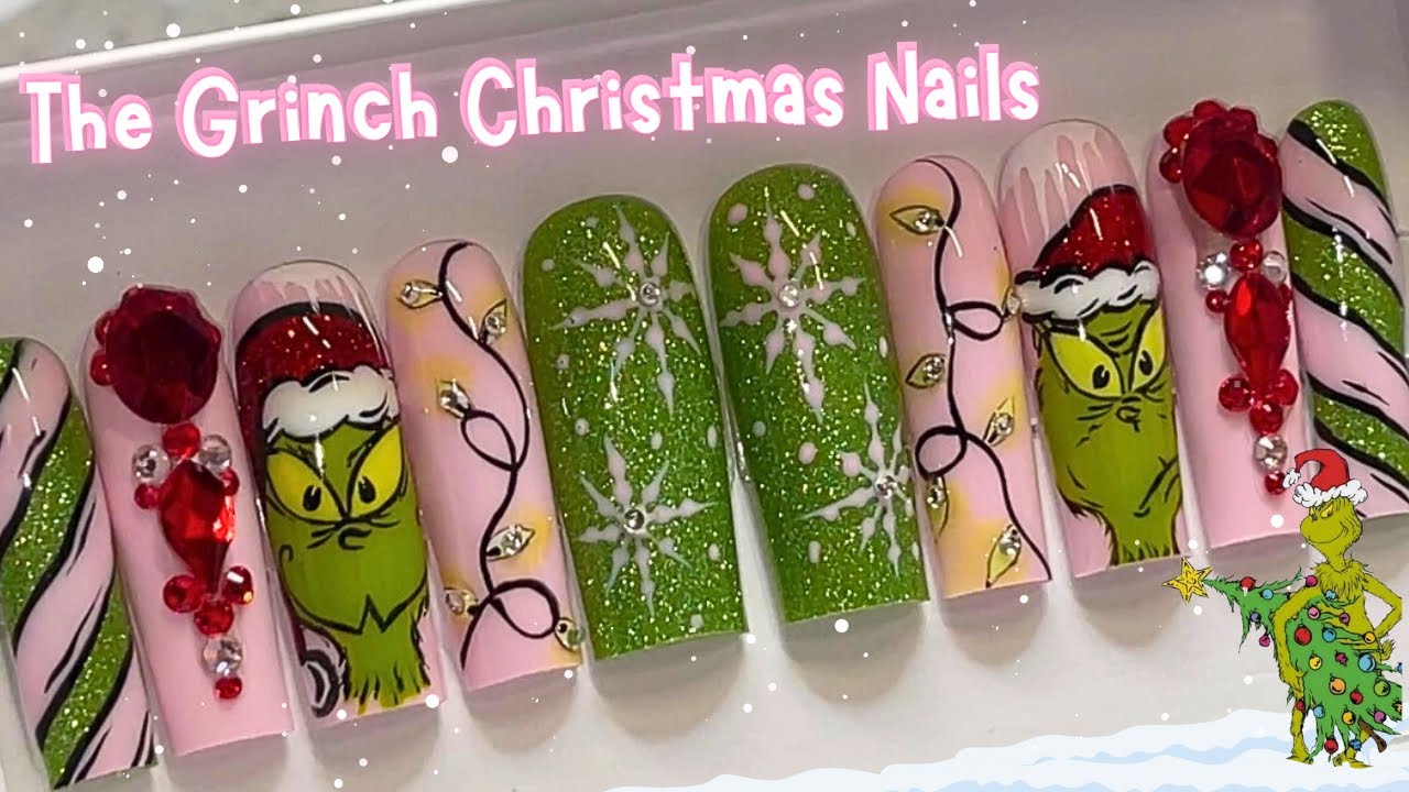 How to Make Grinch Christmas Nails! 🎀 The cutest Holiday Nail Art 🎄💅🏼