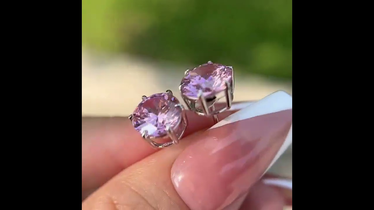 Round Cut Pink Stone Stud Earrings In Sterling Silver