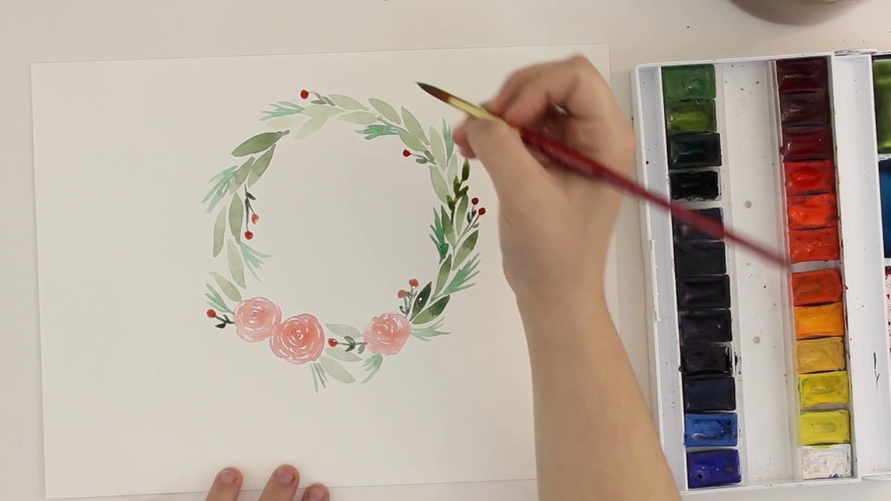 How To Paint A Holiday Watercolor Wreath - YouTube