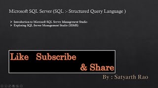 SQL Server : Introduction to SQL Server Management Studio SSMS