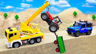 Crane Truck Rescue Mini Tractor Accident and Play With Lightning Mcqueen In The Sand - Toy Car Story