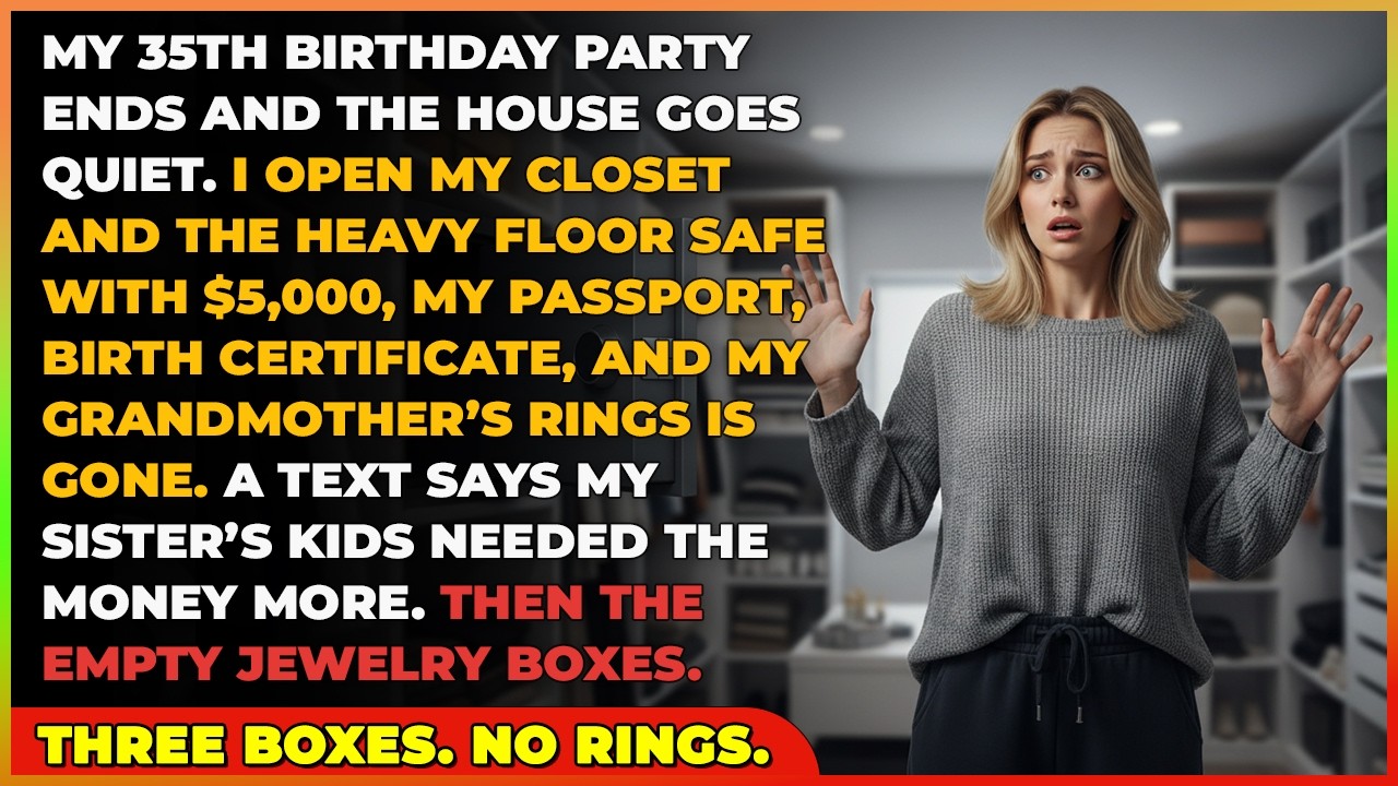 After my 35th birthday party at my house, the heavy floor safe was gone—then the empty jewelry boxes