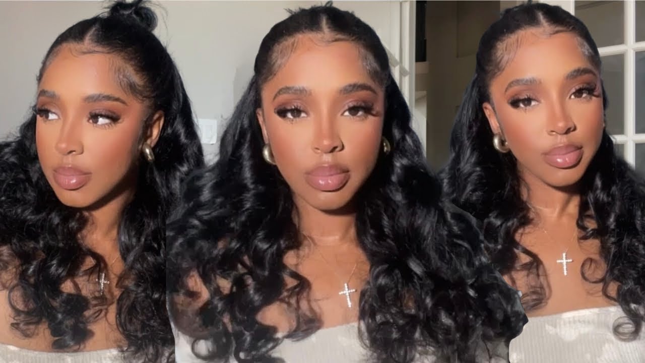How to quick weave half up half down knot bun easy install bundle