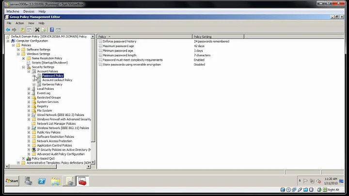 Windows Server 2008: control passwords in group policy