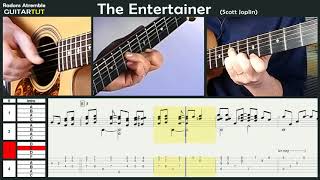 The Entertainer - (Scott Joplin) - Chet Atkins - Guitar Tutorial Slow Played Tabs & Score chords