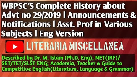 Asst. Prof in Various Posts l WBPSC