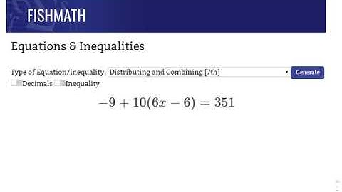 Solving Equations using the Distributive Property and Combining Like Terms - FishMath.com