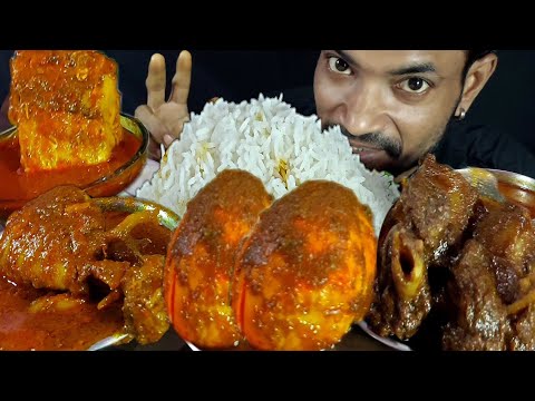 MuttonCurry Rice EatingShow Spicy ChickenCurry Indian Food Challange EggCurry Mukbang FishCurry Asmr