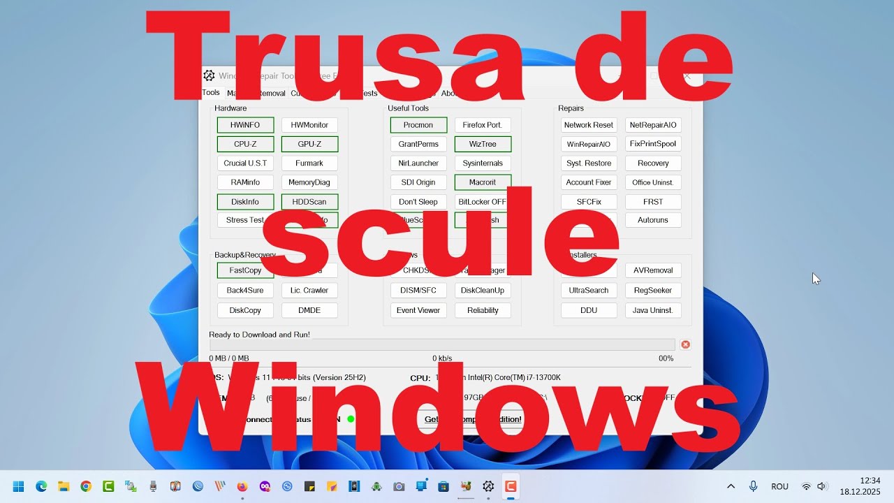 Tutorial video Windows Repair Toolbox - trusă unelte pentru Windows