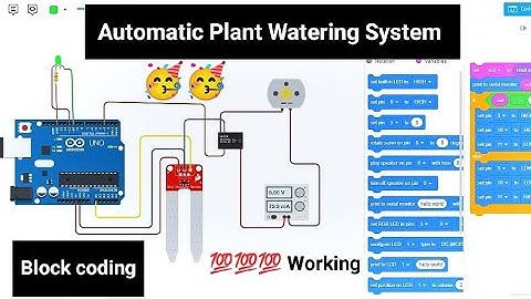 Sistema de riego automático de plantas #tinkercad Arduino | Programación de bloques