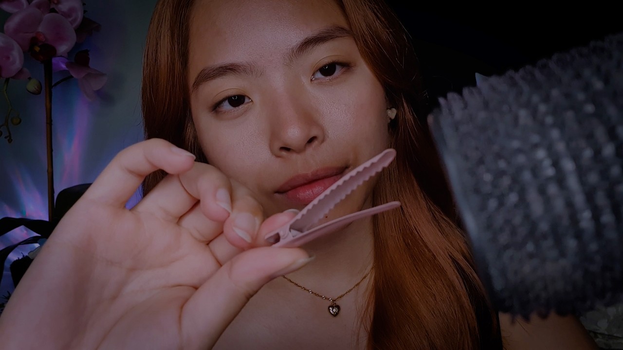 Curlers in your hair while you rest 🎀 Gentle Hair Play with Hair Brushing & Scalp Massage ASMR 💫