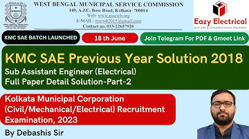 WBMSC KMC SAE Previous Year Solution Electrical 2018 I WBMSC KMC SAE Recruitment 2023 I Part-2