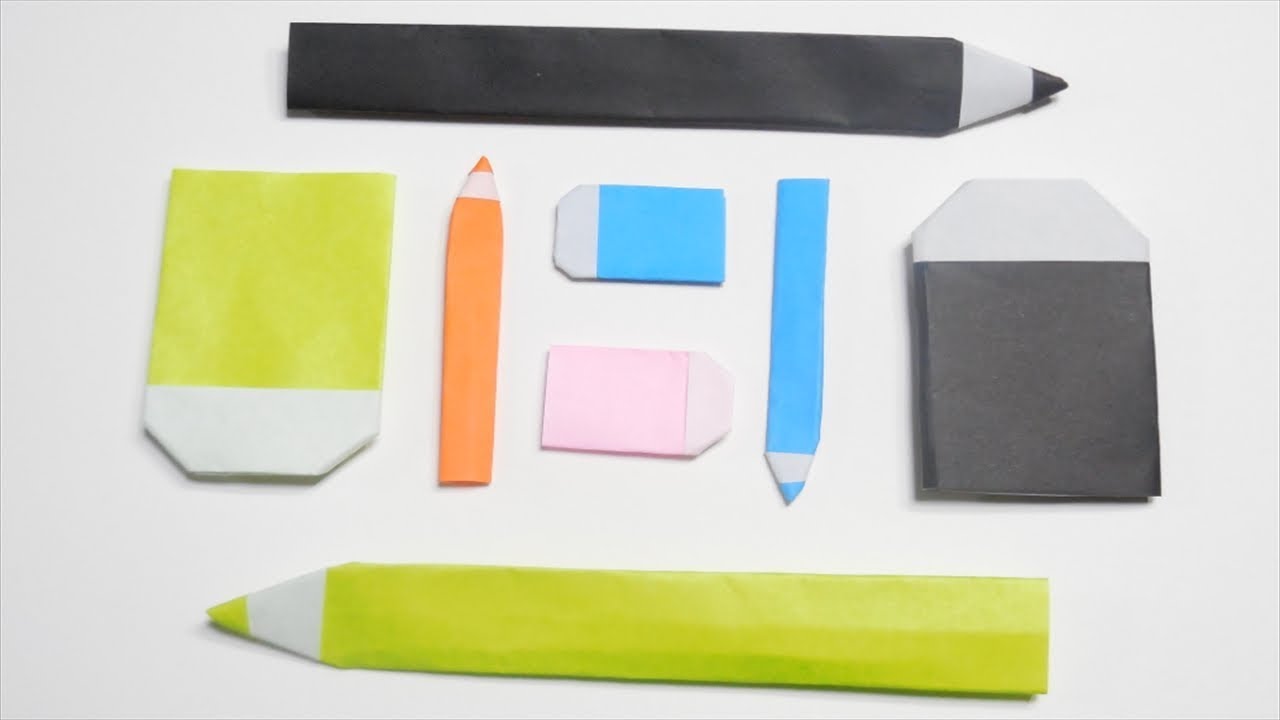 折り紙 鉛筆と消しゴム 筆記用具 の簡単な折り方 入園式 入学式 Origami ビルゲッツの折り紙 Youtube