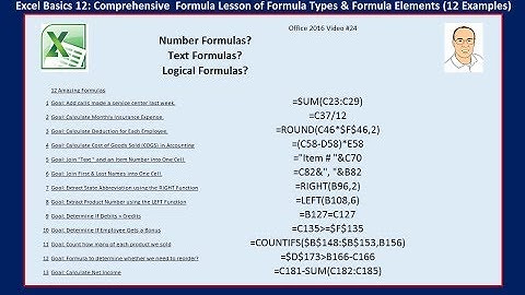 Excel Basics 12: Complete Formula Lesson of Formula Types & Formula Elements 12 Examples