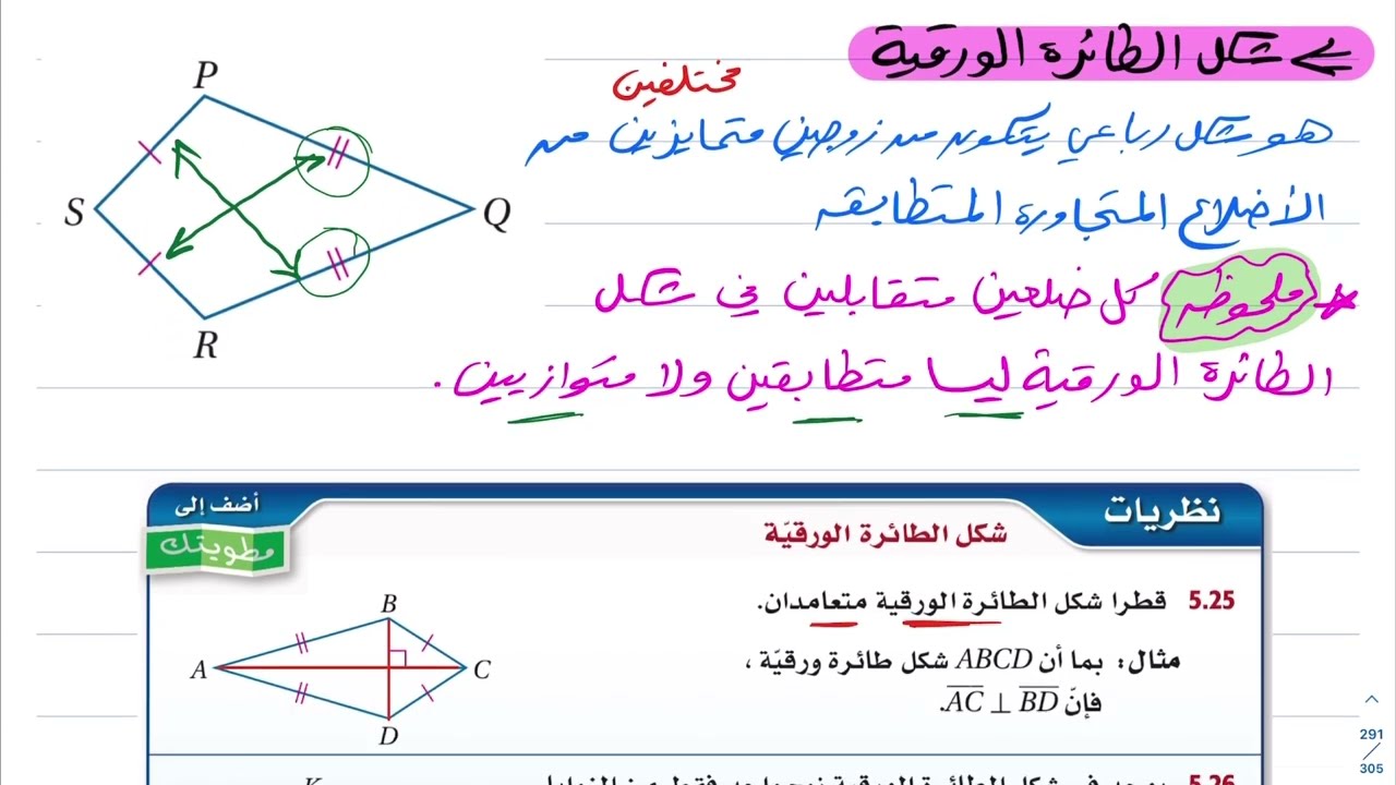 شبه المنحرف وشكل الطائرة الورقية ( الجزء الثاني ) رياضيات اول ثانوي 1444