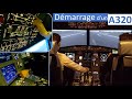 Démarrage d'un Airbus A320 : check list avec configuration complète puis décollage