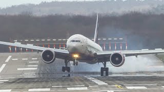 BOEING 777 CROSSWIND LANDING + Airbus A330 Departure at Düsseldorf Airport (4K)