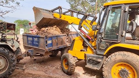 3DX JCB Backhoe Loader Machine Loading Mud Stone in Swaraj 744 XT Tractor | Jcb and Tractor video