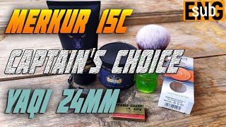 Merkur 15C, Captain's Choice North, Yaqi 24 мм, лосьон Як и Йети. Shark Blades | Бритьё с HomeLike