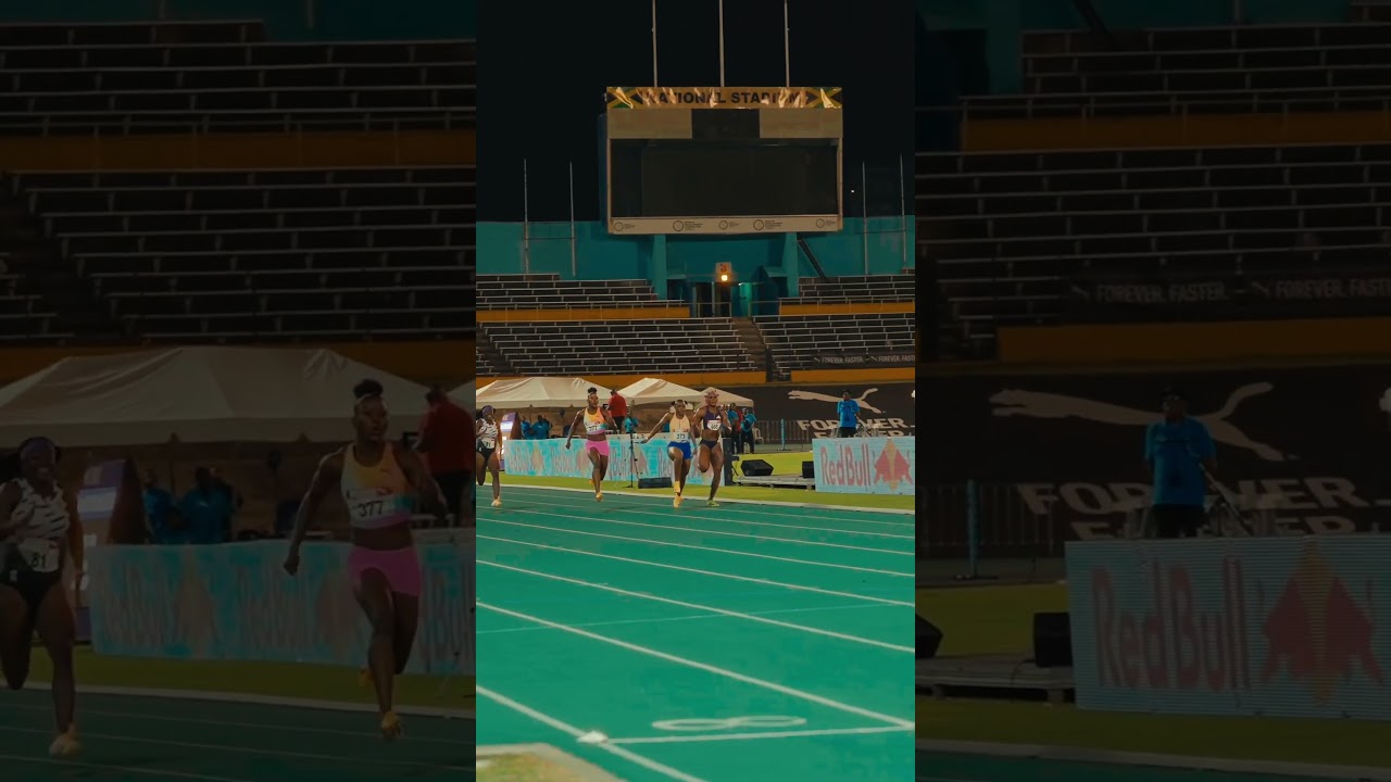 Shericka Jackson and Tina Clayton putting on a show at the Jamaican Champs 🔥