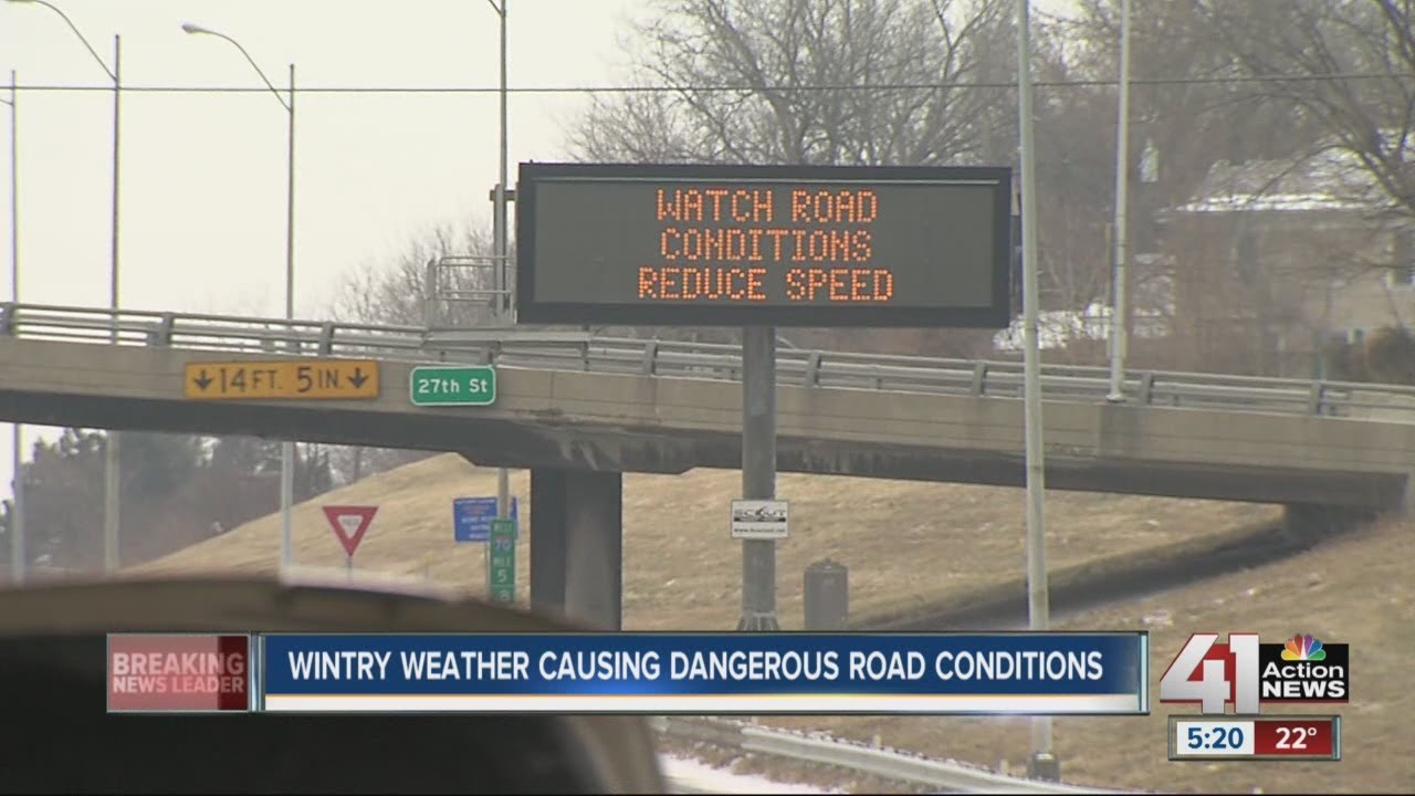 Wintry weather causes dangerous road conditions - YouTube