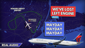 Engine failure in flight. Pilot declares MAYDAY and returns to Newark. Real ATC