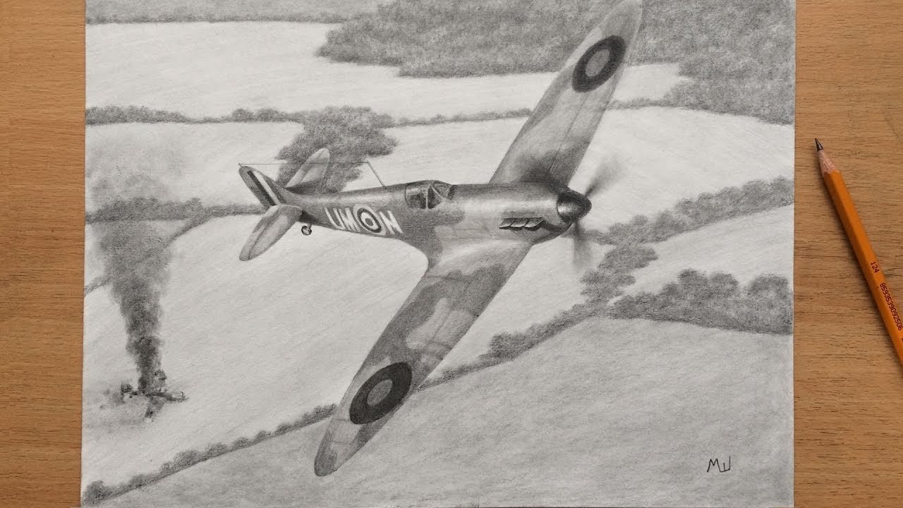Spitfire Plane Ww2 Drawing