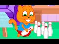 Cats Family in English - Bowling Pins Cartoon for Kids
